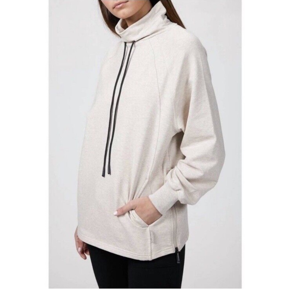 Varley Cream Funnel Neck Pullover with Black Drawcords